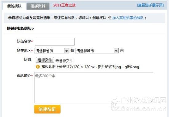 填写战队资料 填写战队资料